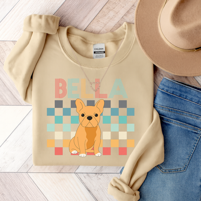 Fawn French Bulldog Retro Checkered Sweatshirt