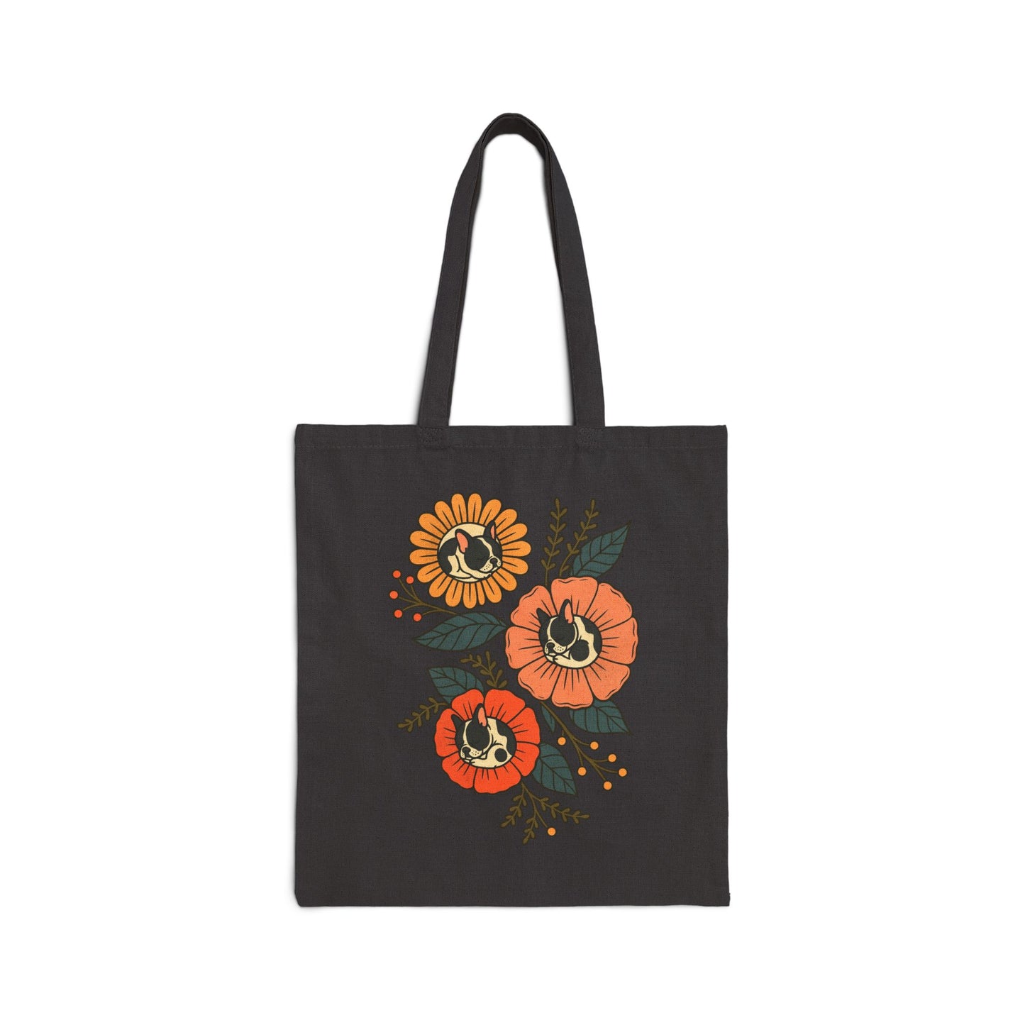 Piebald Frenchie Sleeping Flowers Tote Bag