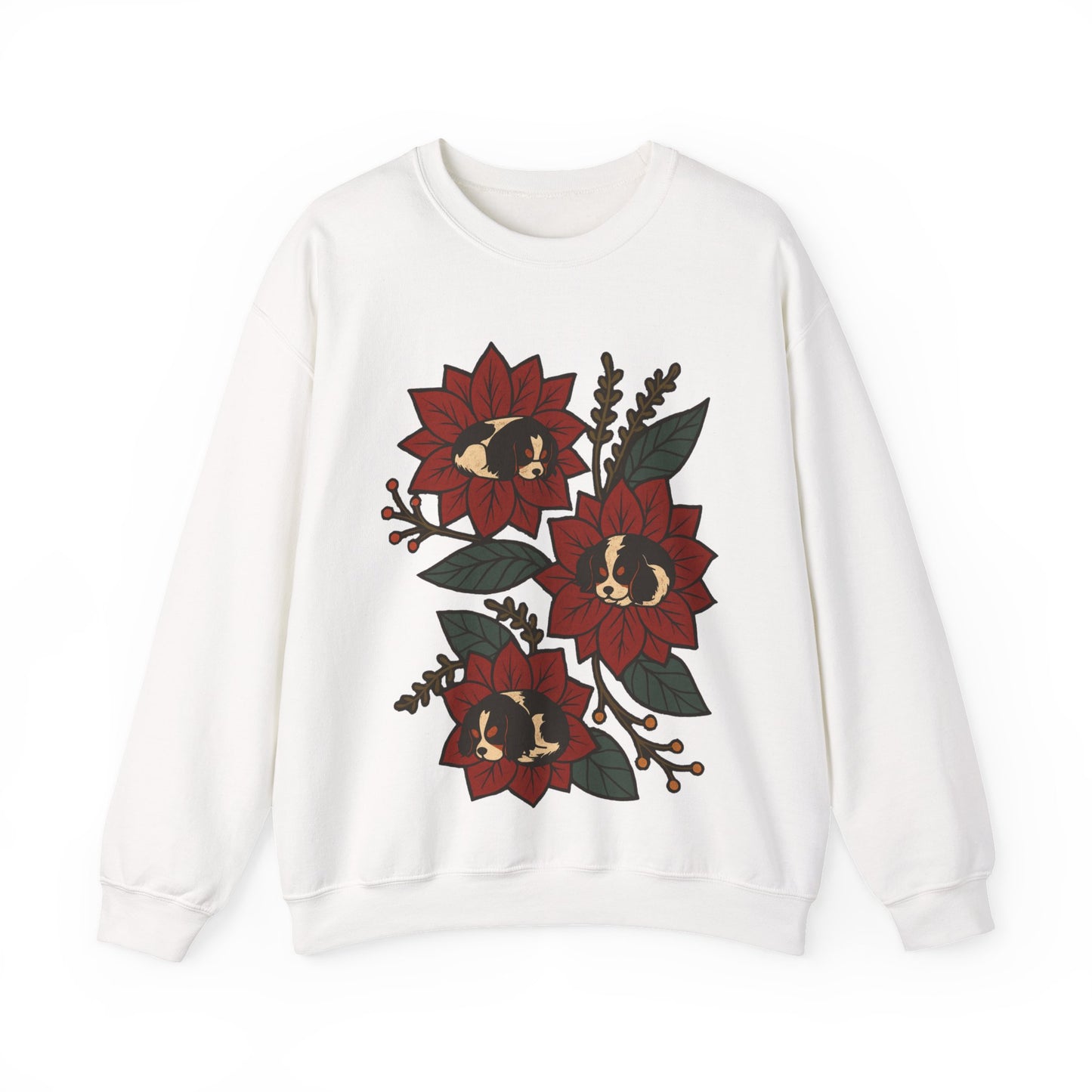 Tricolor Cavalier Christmas Flower Sweatshirt