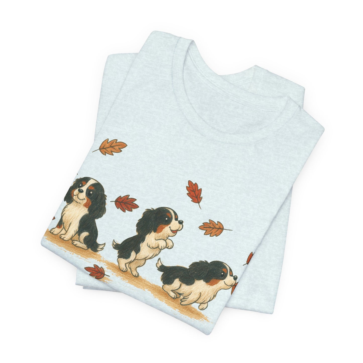 Tricolor Cavalier Chasing Leaves TShirt