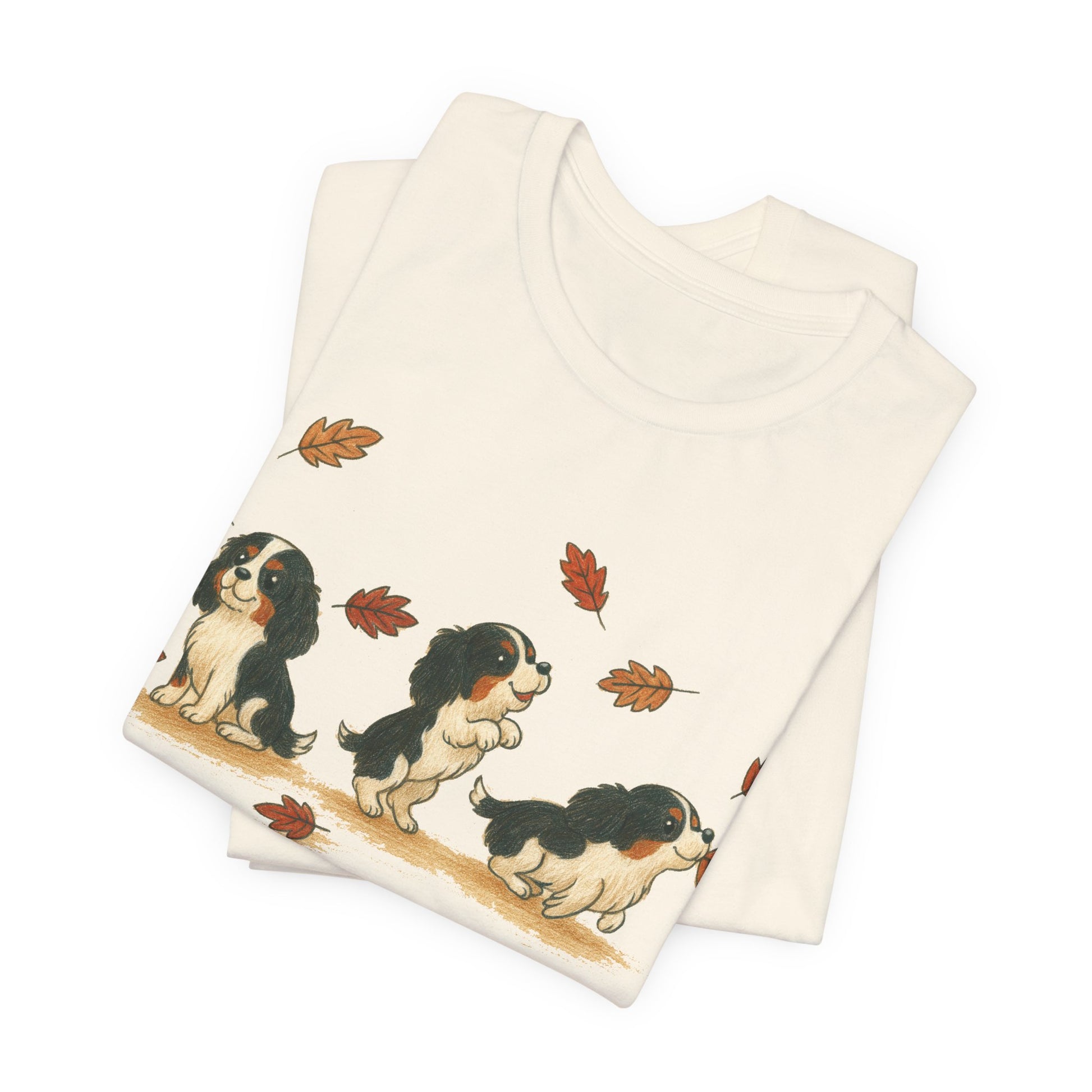 Tricolor Cavalier Chasing Leaves TShirt