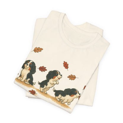 Tricolor Cavalier Chasing Leaves TShirt