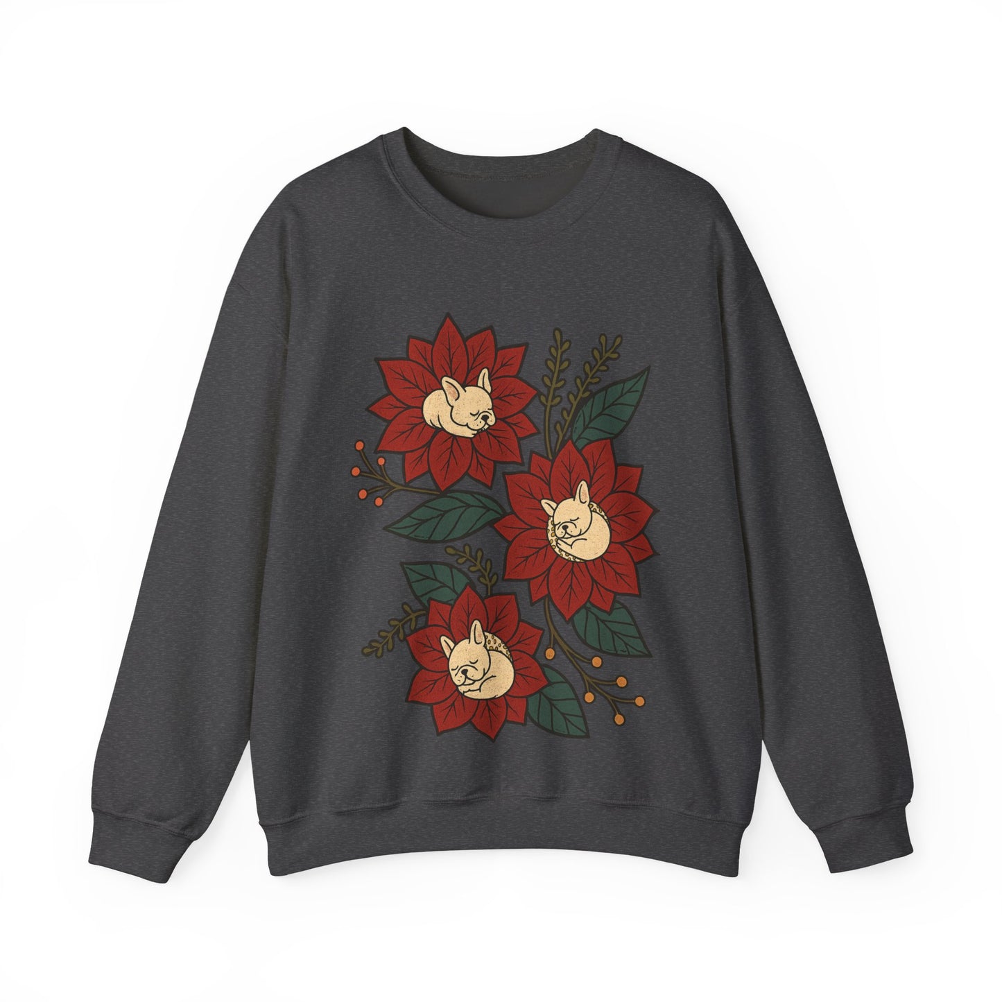 White Frenchie Christmas Flower Sweatshirt