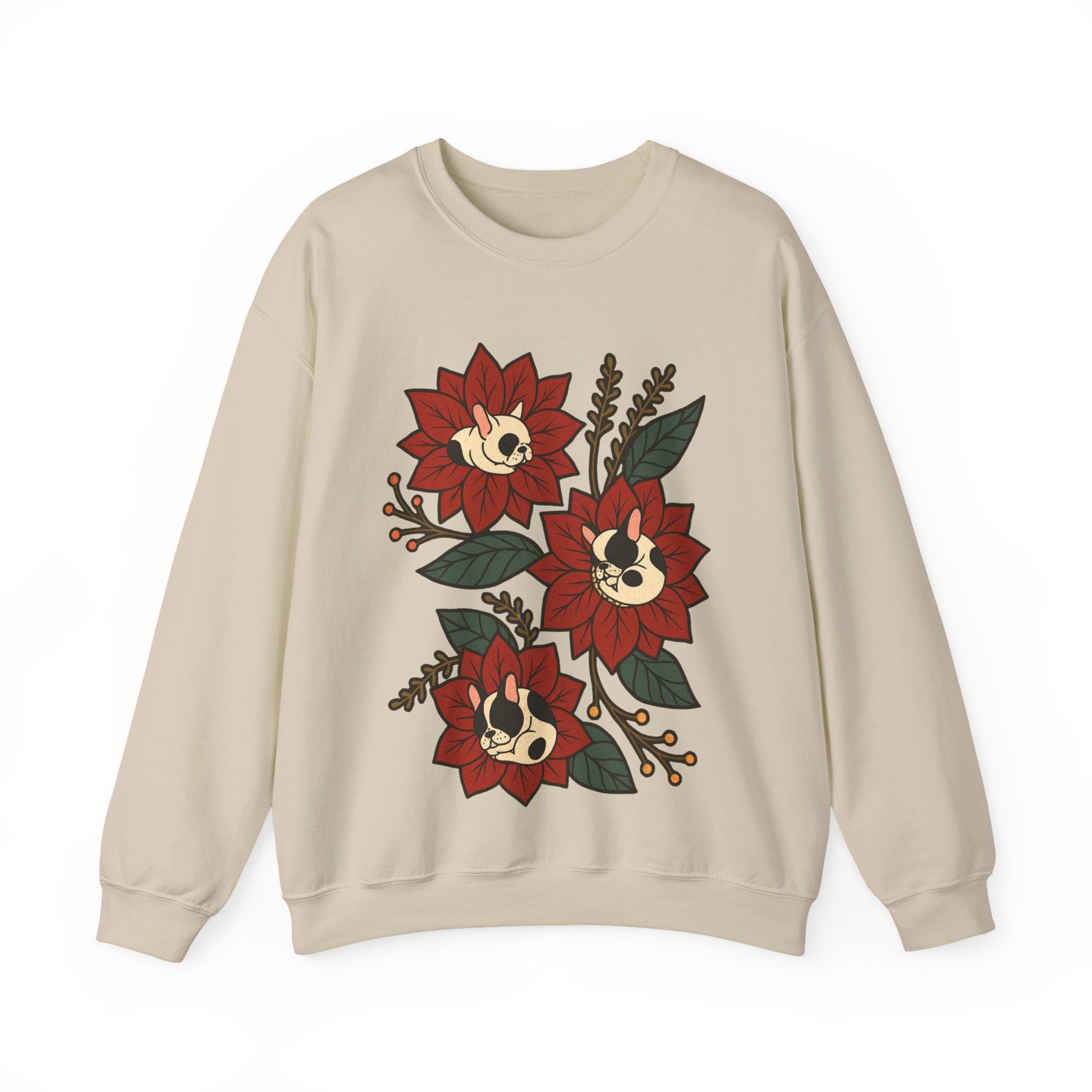Piebald Frenchie Christmas Flower Sweatshirt