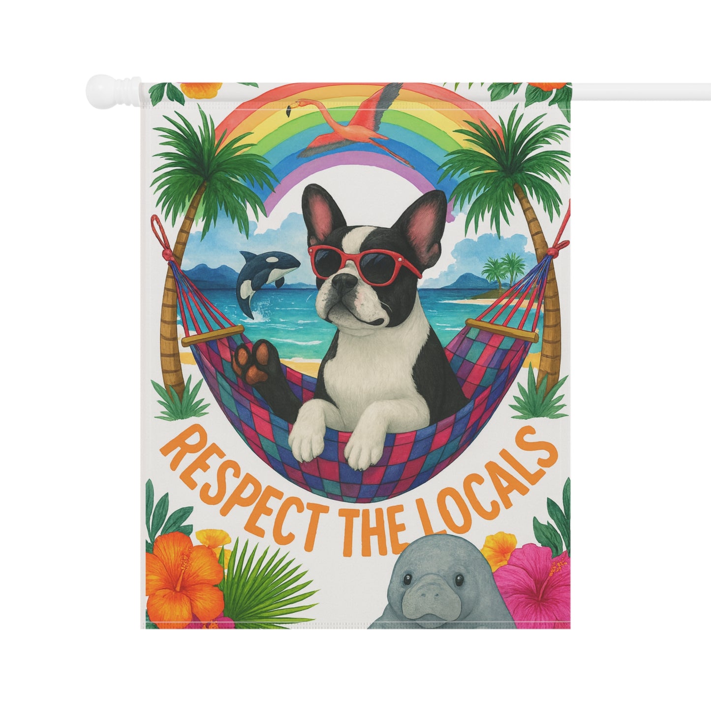 Piebald French Bulldog Protect Locals Garden Flag