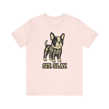 Piebald French Bulldog Stay. Slay. Halloween TShirt