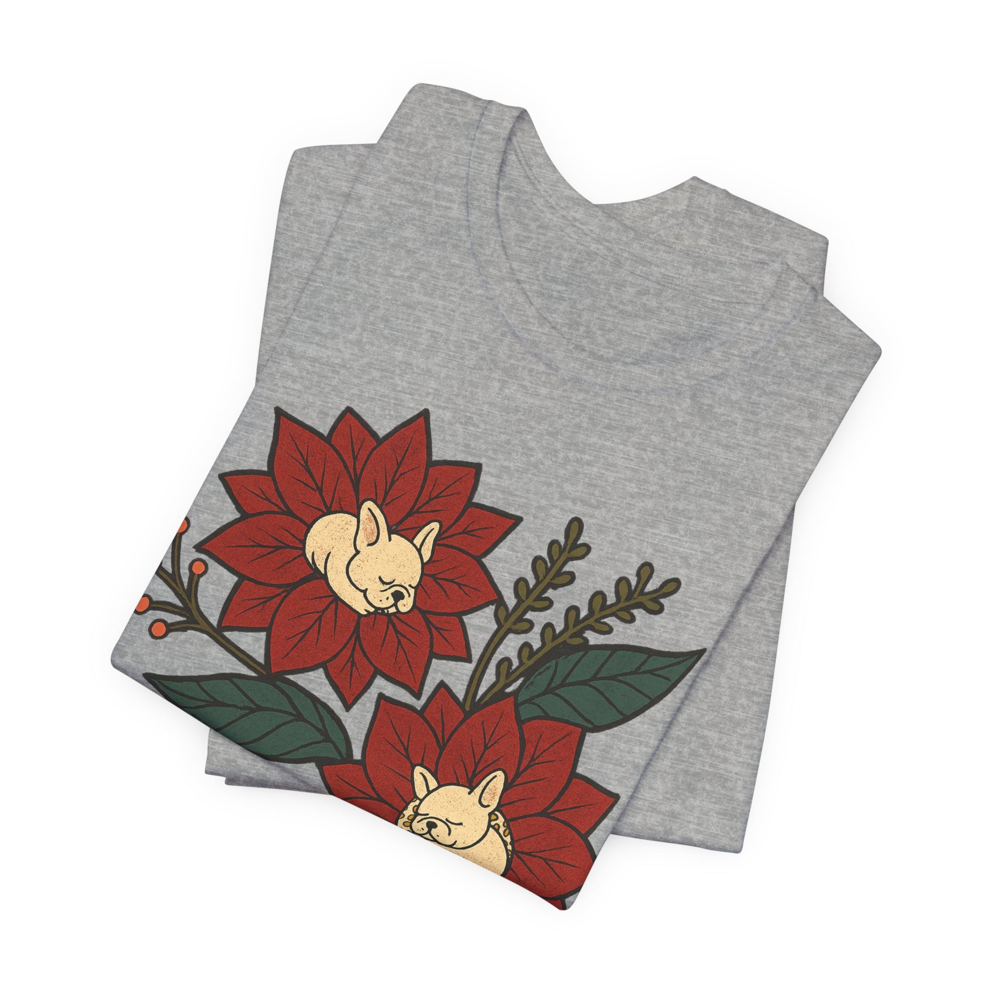 White Frenchie Holiday Flowers Sleeping TShirt