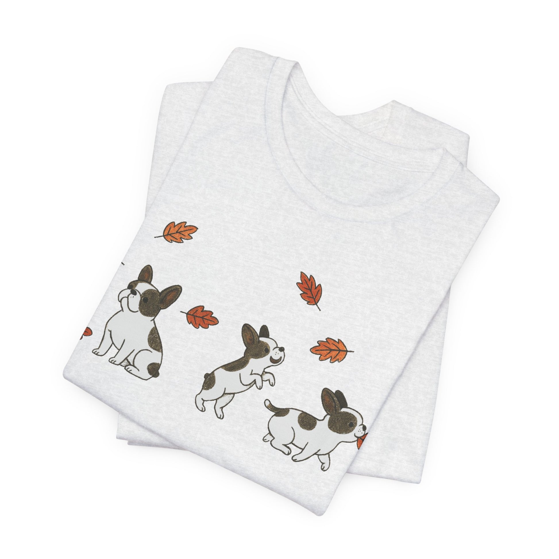 Piebald Frenchie Chasing Leaves TShirt