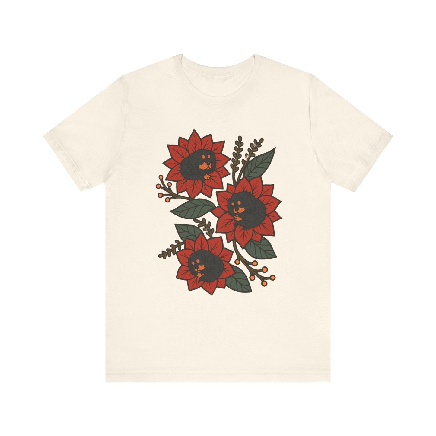 Black Tan Cavalier Holiday Flowers Sleeping TShirt