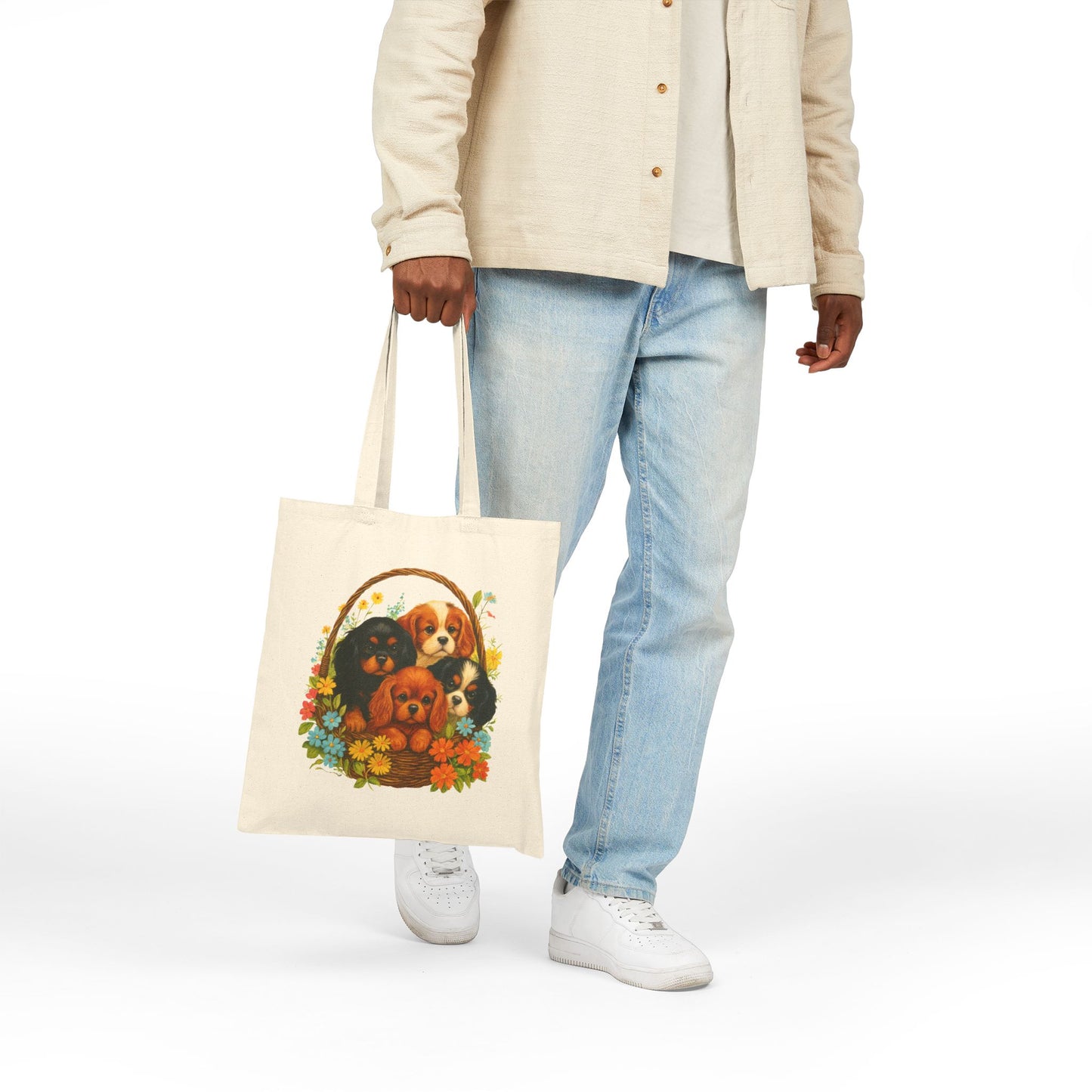 Cavalier Puppy Basket Tote Bag