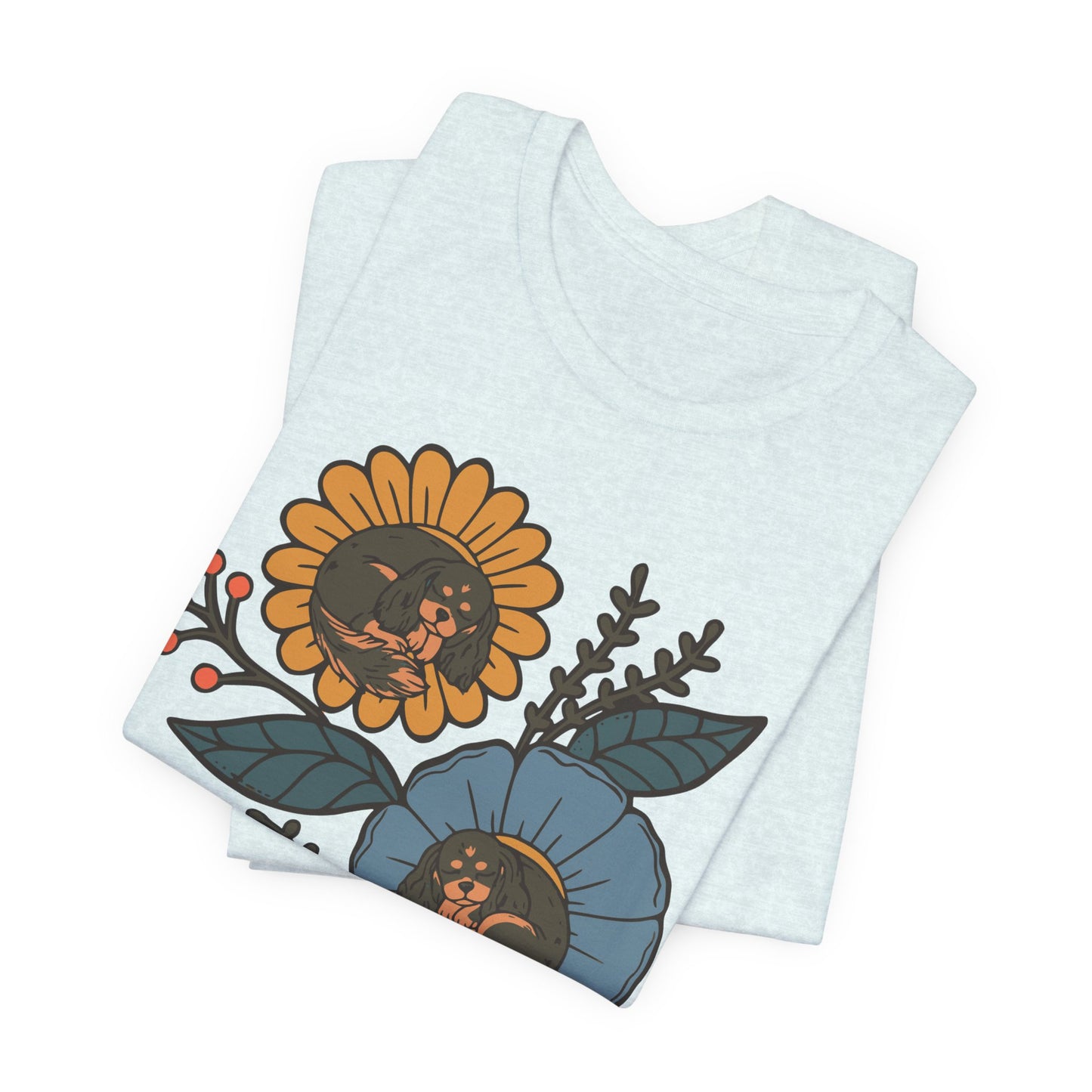 Black Tan Cavalier Sleeping Flowers TShirt