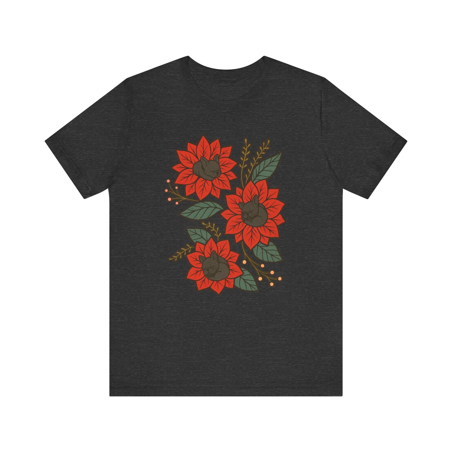 Black Frenchie Holiday Flowers Sleeping TShirt