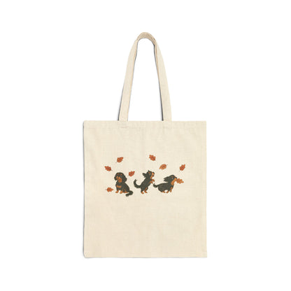 Black Tan Cavalier Chasing Leaves Tote Bag