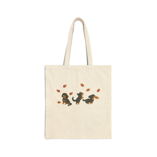 Black Tan Cavalier Chasing Leaves Tote Bag