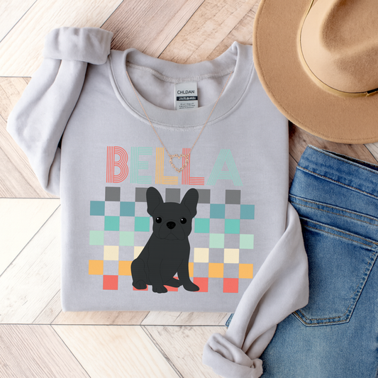 Black French Bulldog Retro Checkered Sweatshirt