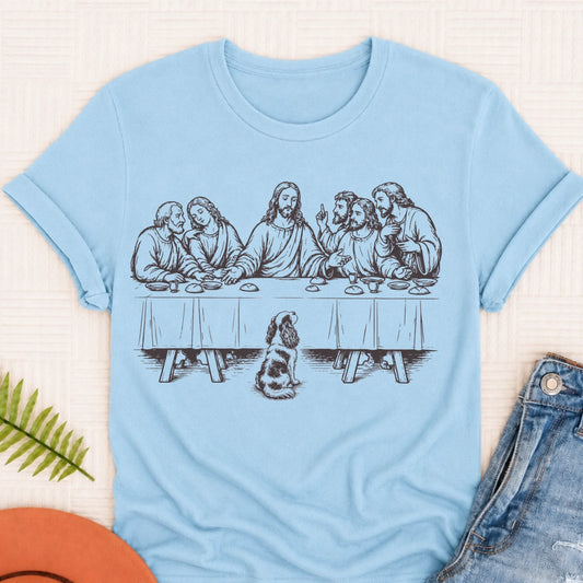 Cavalier King Charles Last Supper Unisex Tshirt Unisex Garment-Dyed T-shirt Chambray