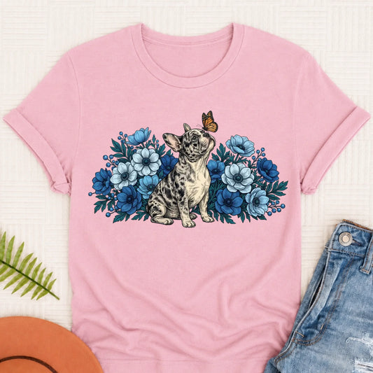 Custom French Bulldog Butterfly Flowers Unisex Tshirt Blossom