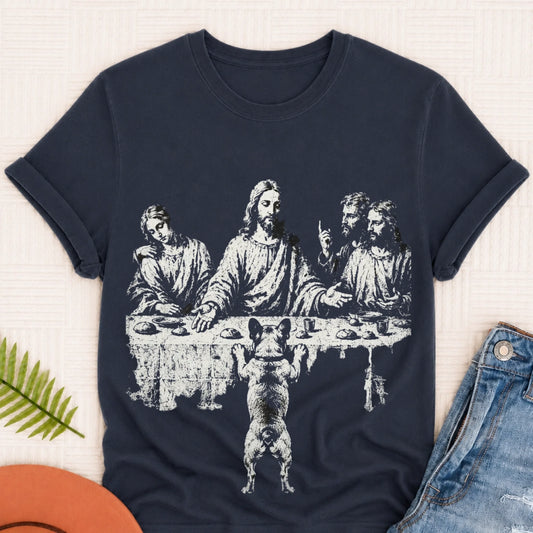 French Bulldog Last Supper Unisex TShirt Dark Comfort Colors True Navy