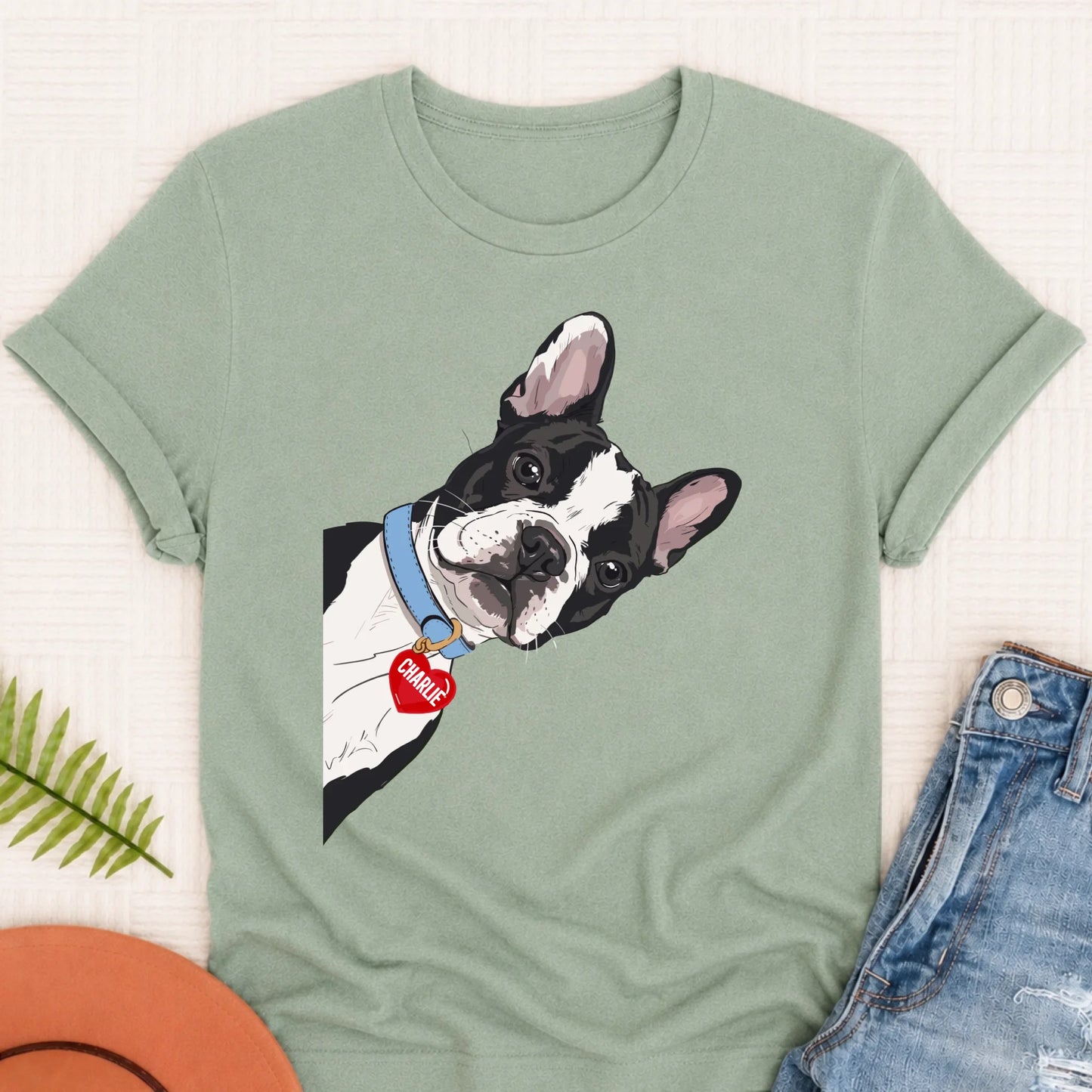 Custom French Bulldog Curious Unisex Tshirt Bay