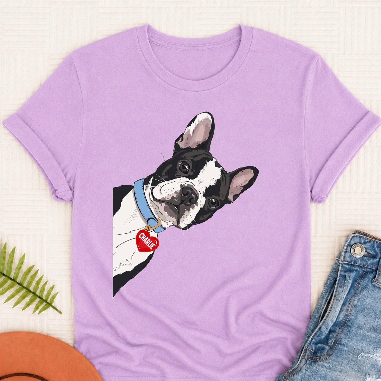 Custom French Bulldog Curious Unisex Tshirt Orchid