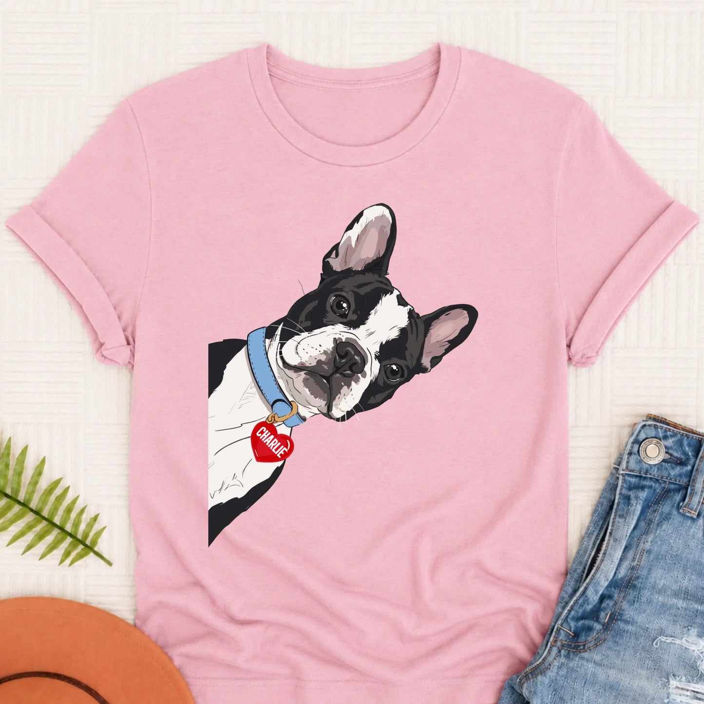 Custom French Bulldog Curious Unisex Tshirt Blossom