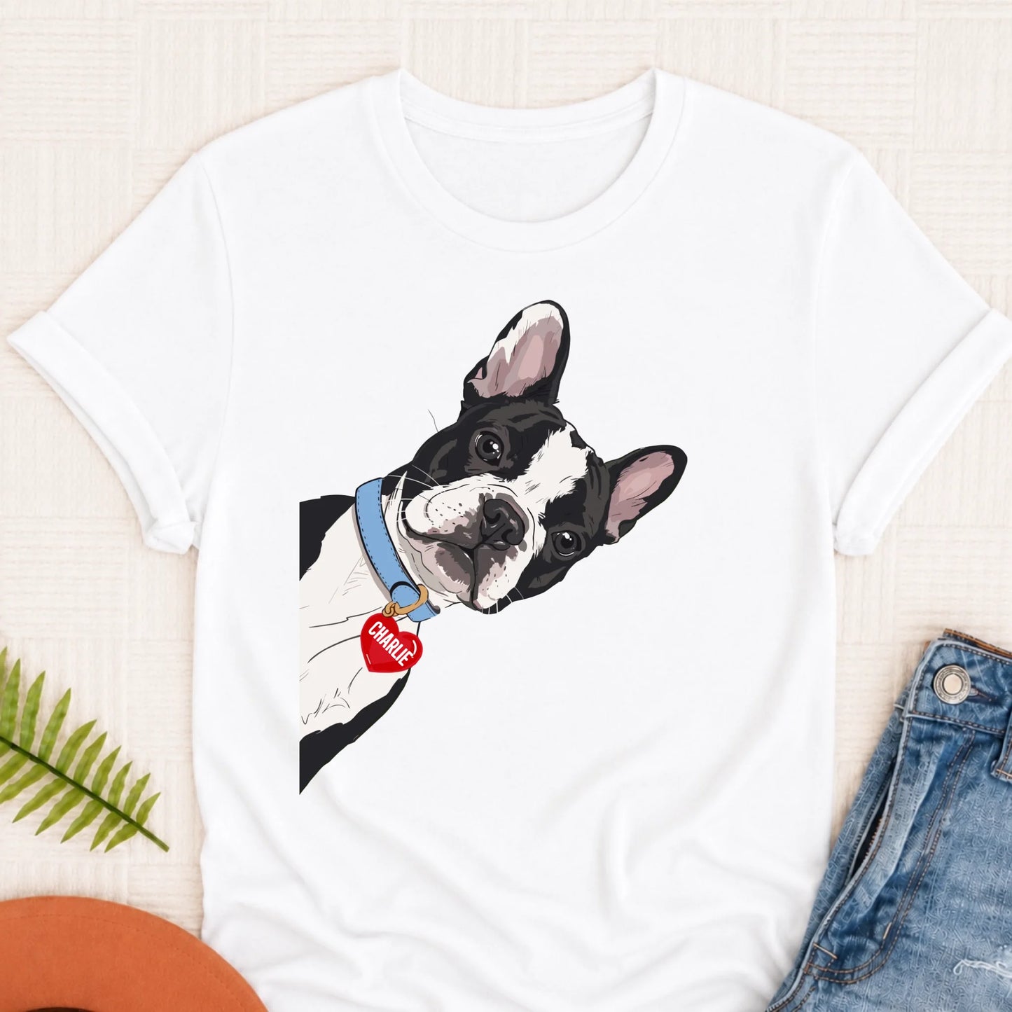 Custom French Bulldog Curious Unisex Tshirt White