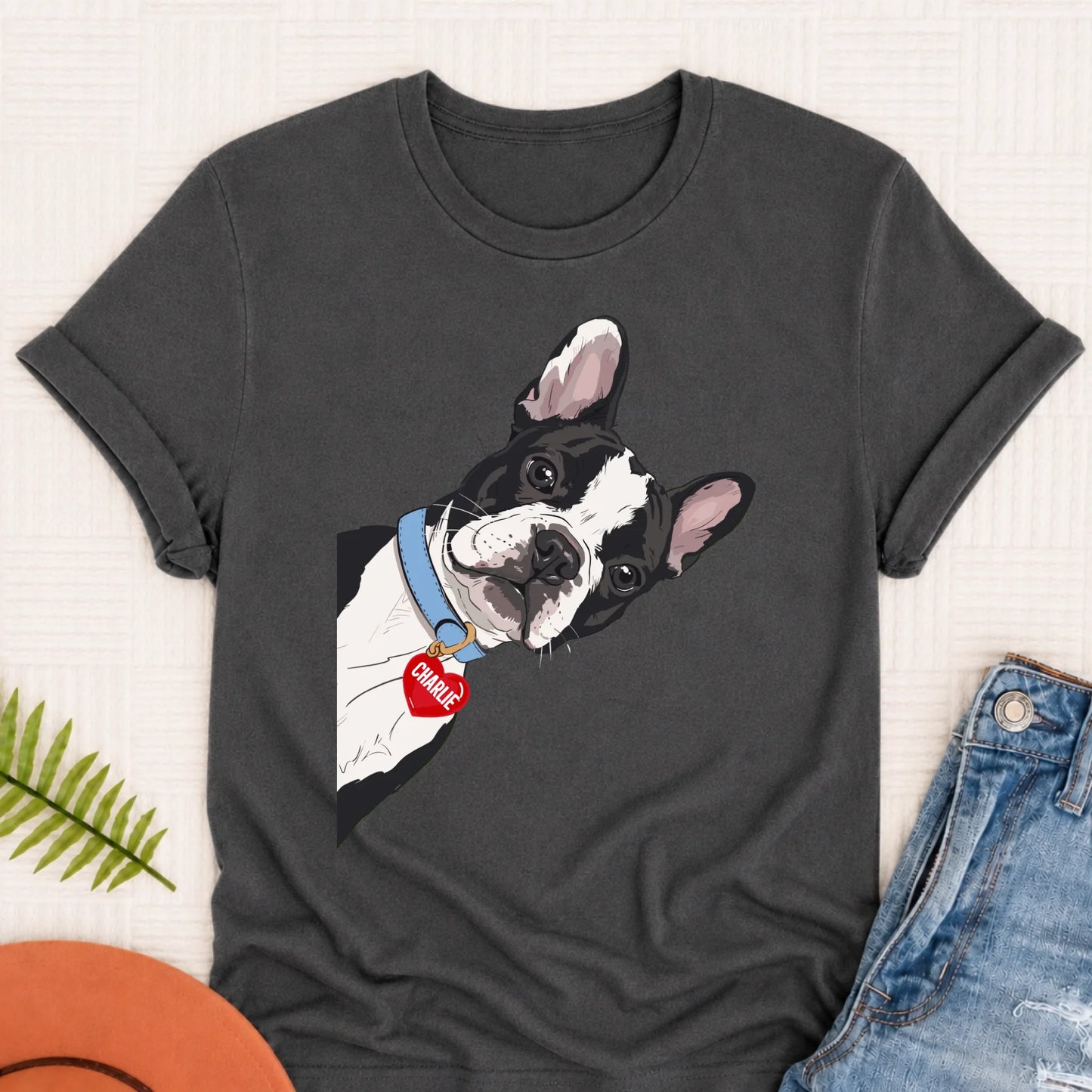 Custom French Bulldog Curious Unisex Tshirt Pepper