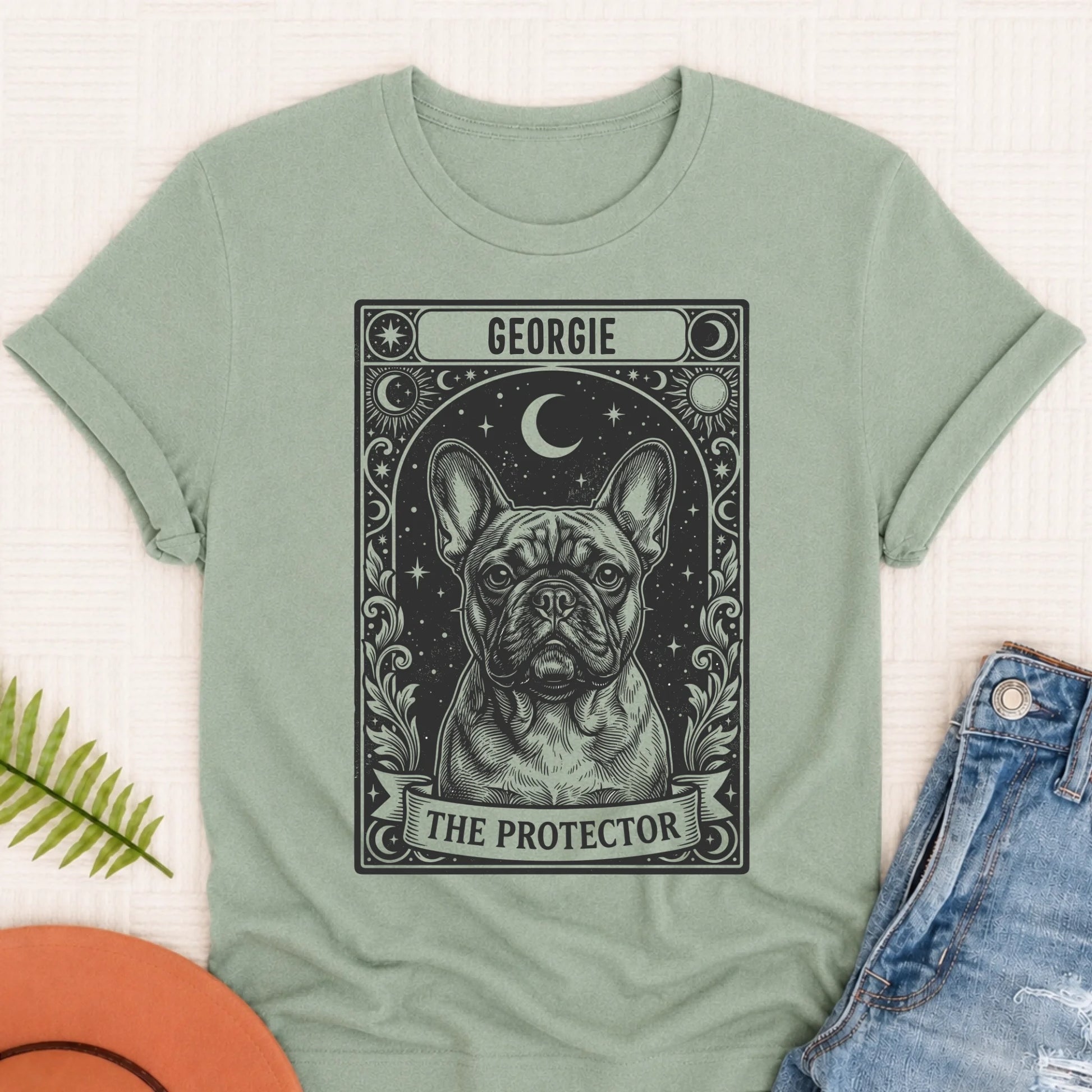 Custom French Bulldog Tarot Protector Unisex Tshirt Bay
