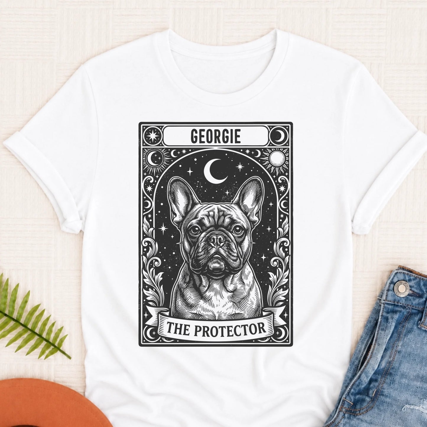 Custom French Bulldog Tarot Protector Unisex Tshirt White