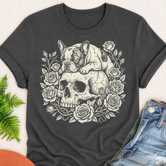 French Bulldog Gothic Memento Mori Unisex TShirt Pepper