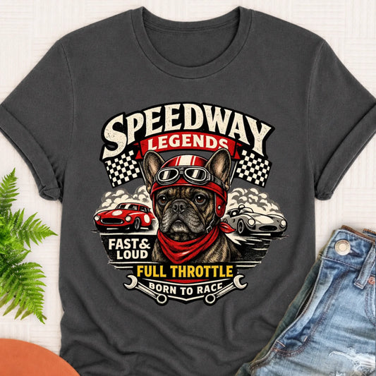 Custom Frenchie Race Car Speedway Unisex TShirt Pepper
