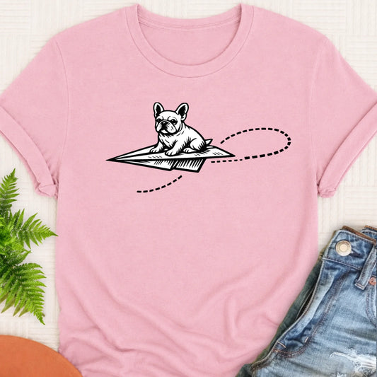 French Bulldog School Paper Airplane Unisex TShirt Blossom