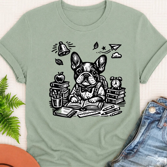 Frenchie Linocut Teacher School Unisex TShirt Bay