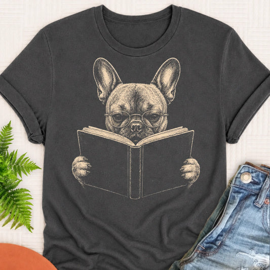 Frenchie Reading Study Unisex Tshirt Pepper