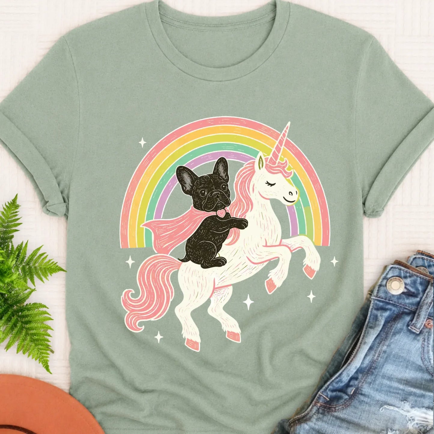 Custom Frenchie Fantasy Unicorn Unisex TShirt Bay