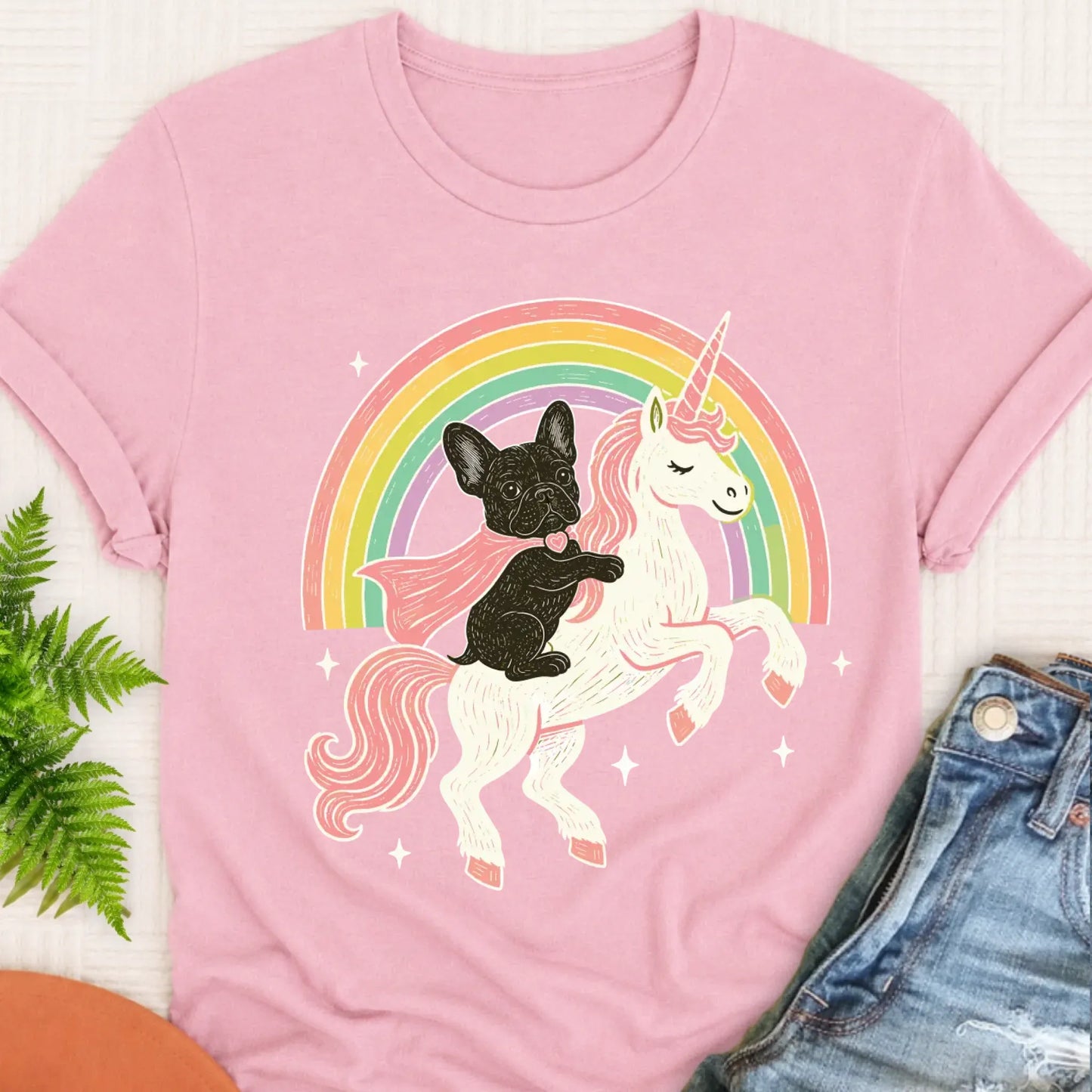 Custom Frenchie Fantasy Unicorn Unisex TShirt Blossom