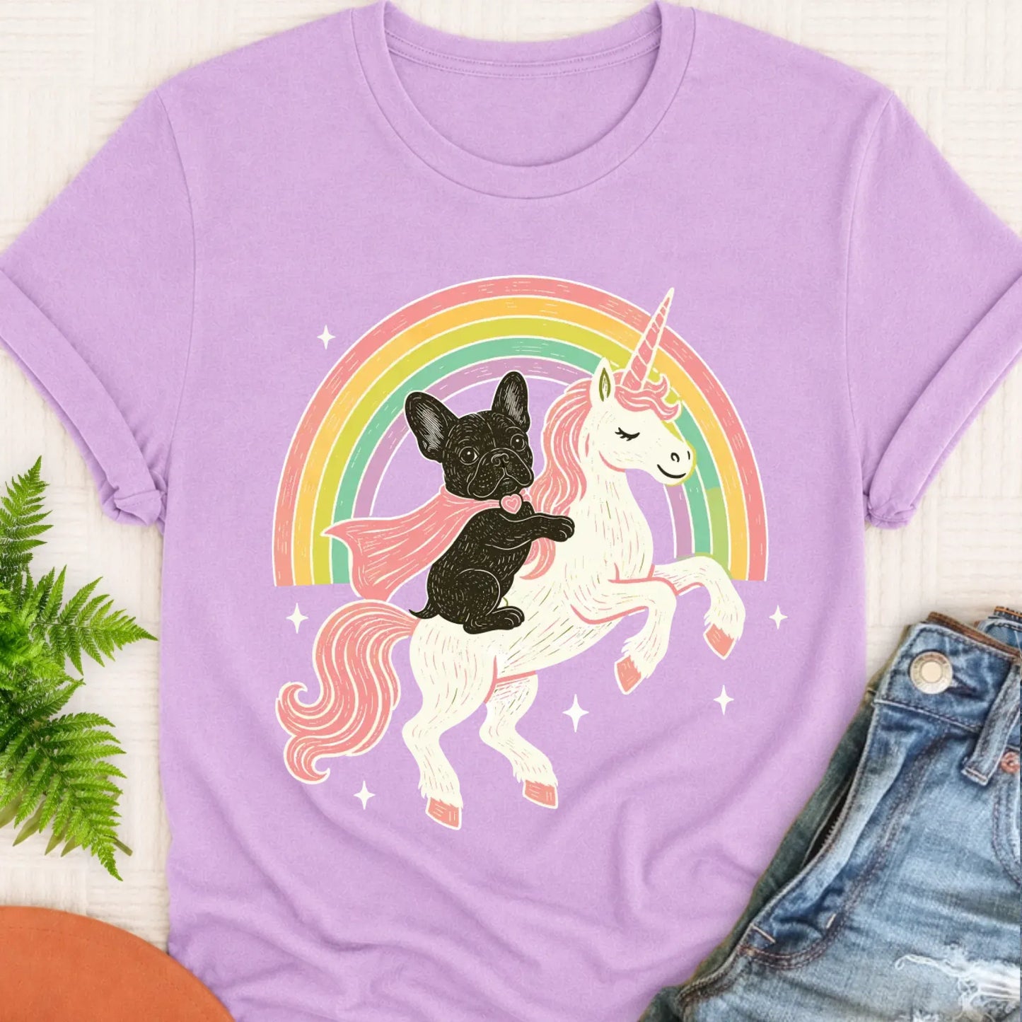 Custom Frenchie Fantasy Unicorn Unisex TShirt Orchid