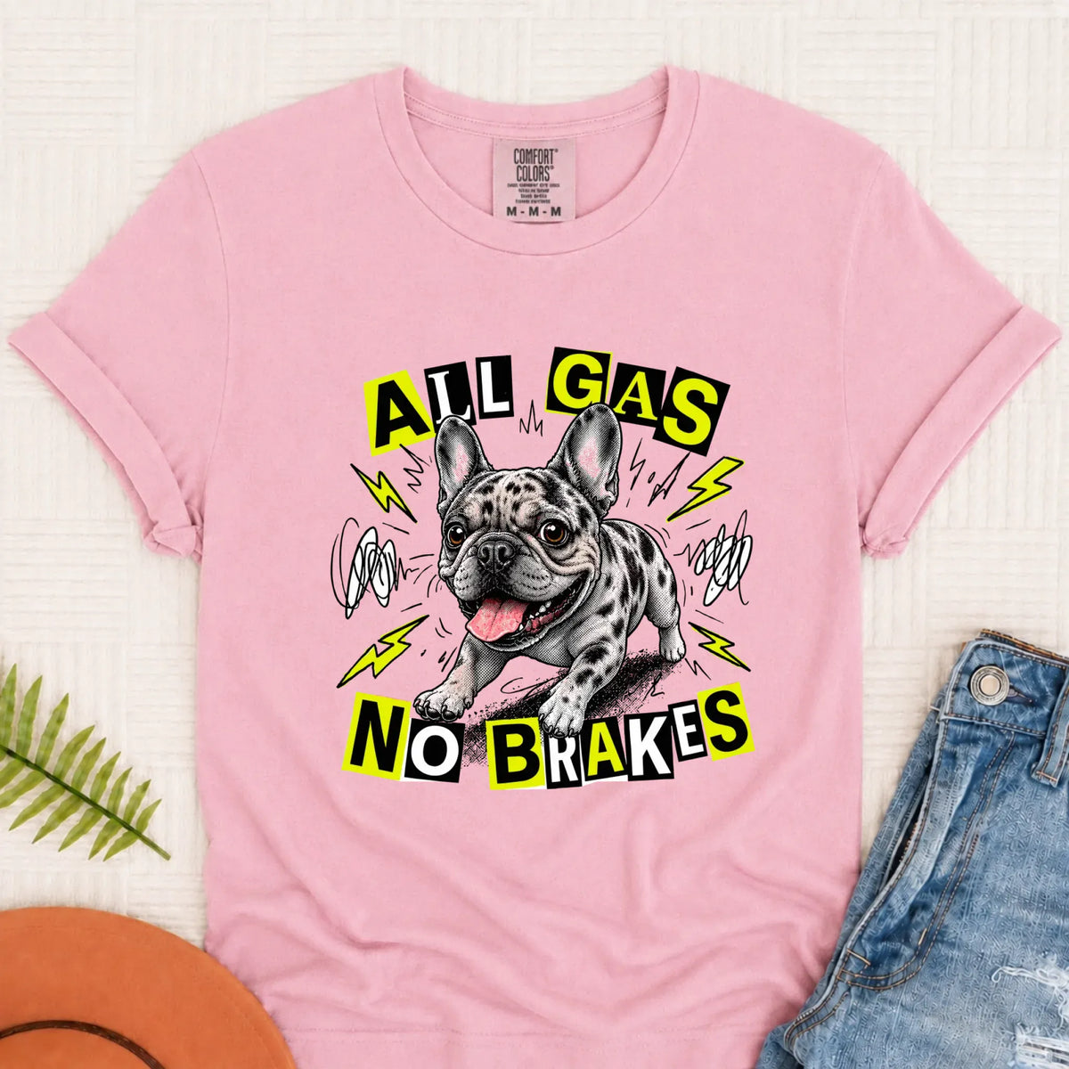 Custom Fawn Frenchie Punk All Gas Unisex TShirt Blossom