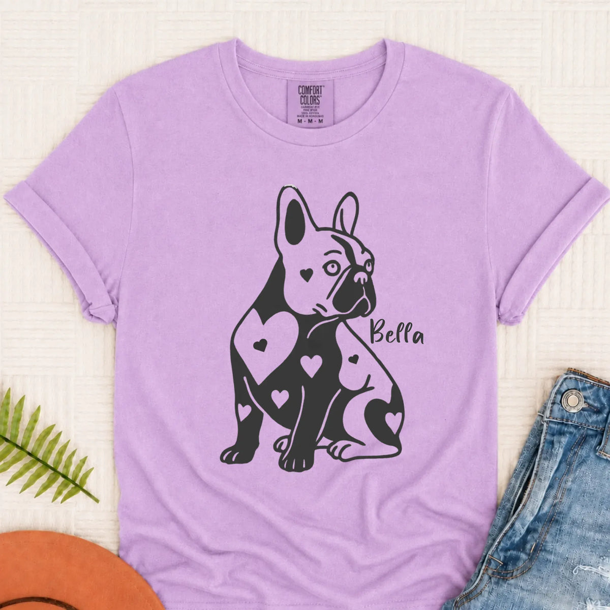 Custom Name French Bulldog Heart Dog TShirt Orchid