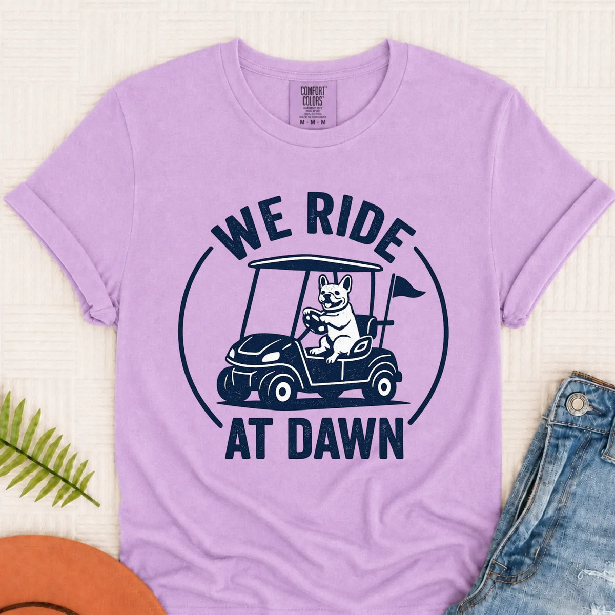 Frenchie Bulldog Golf Cart Unisex TShirt Orchid