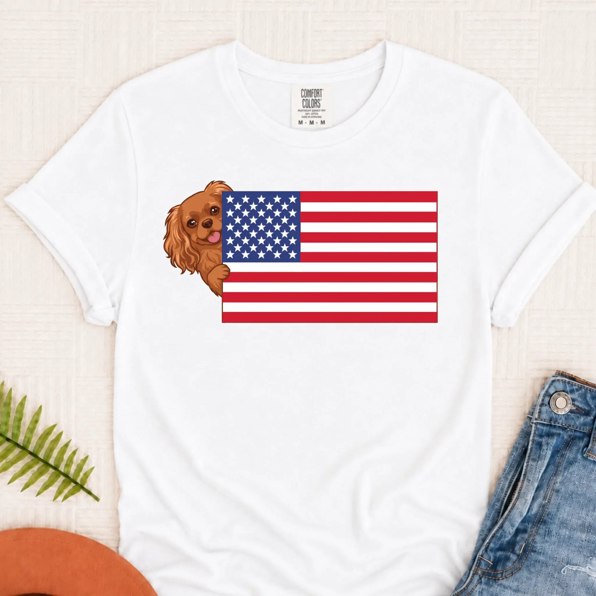 Custom Cavalier American USA Flag Unisex Tshirt White