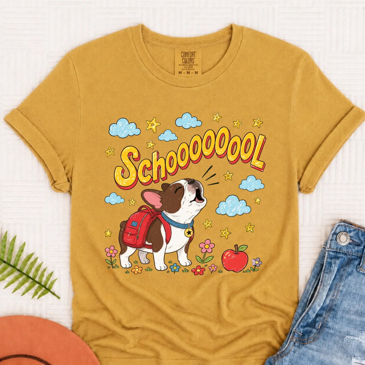 Custom Funny Frenchie Back to School Unisex Tshirt Mustard