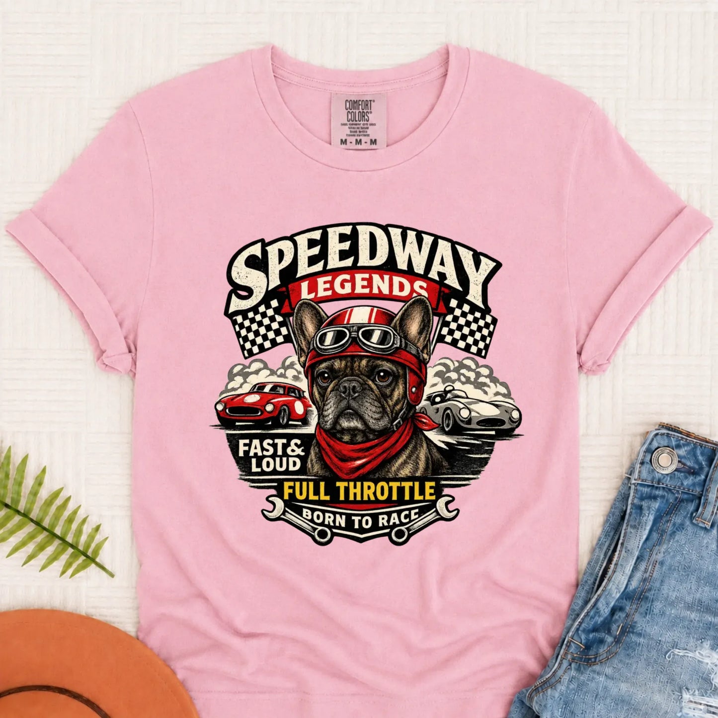 Custom Frenchie Race Car Speedway Unisex TShirt Blossom