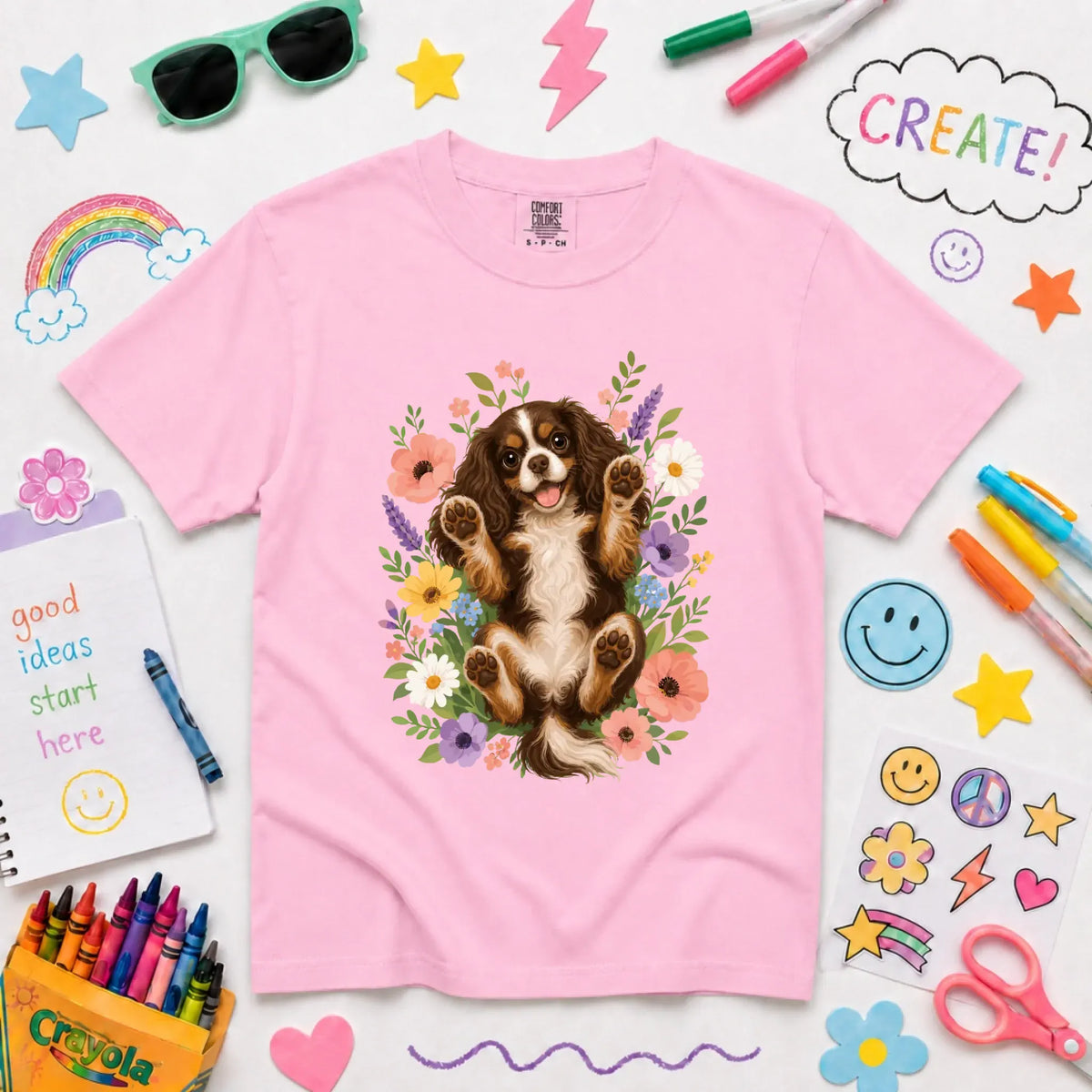 Custom Cavalier YOUTH Belly Rubs Garden Unisext Tshirt NEW Youth Midweight Tee Blossom
