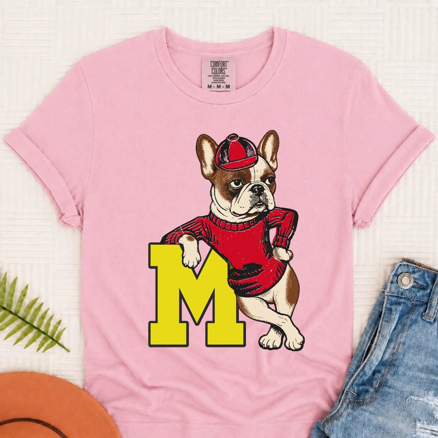 Custom Frenchie Vintage School Mascot Unisex Tshirt Blossom