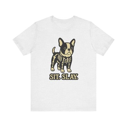 Piebald French Bulldog Stay. Slay. Halloween TShirt