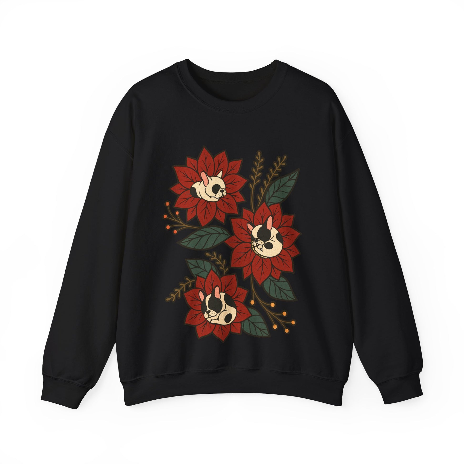 Piebald Frenchie Christmas Flower Sweatshirt