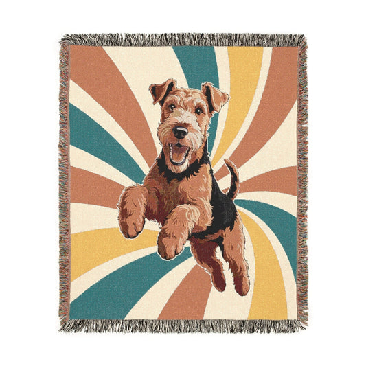 Printify Home Decor 70s Hippie Pet Woven Blanket, Airedale Terrier Dog Throw Housewarming, Fun Home Accent