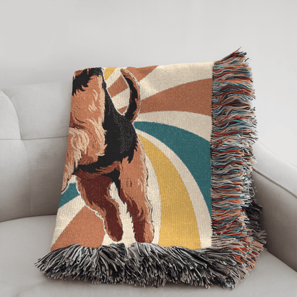 Printify Home Decor 70s Hippie Pet Woven Blanket, Airedale Terrier Dog Throw Housewarming, Fun Home Accent
