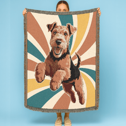 Printify Home Decor 70s Hippie Pet Woven Blanket, Airedale Terrier Dog Throw Housewarming, Fun Home Accent